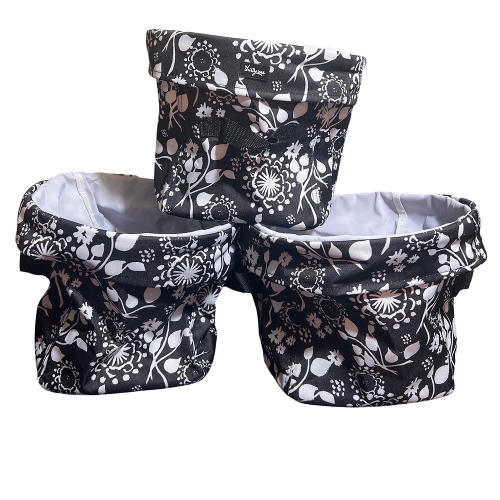 Thirty-One Littles Carry-All Caddy Set of 3 Black White Floral Mini Totes